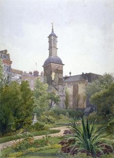 The tower of the Church of St Botolph, Aldersgate, City of London, 1886. Artist: John Crowther