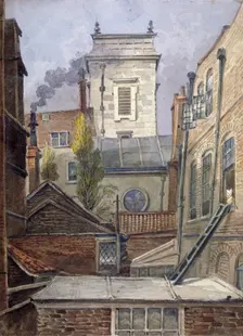 The tower of the Church of St George Botolph Lane, City of London, c1830. Artist: George Shepheard