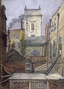 The tower of the Church of St George Botolph Lane, City of London, c1830. Artist: George Shepheard