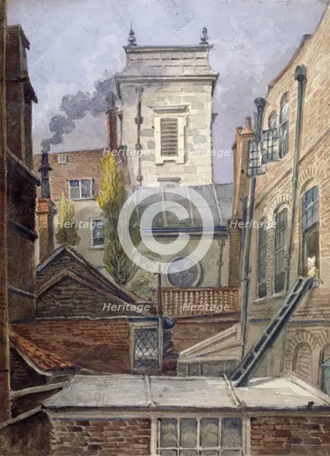 The tower of the Church of St George Botolph Lane, City of London, c1830.           Artist: George Shepheard