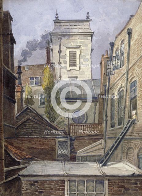 The tower of the Church of St George Botolph Lane, City of London, c1830.           Artist: George Shepheard