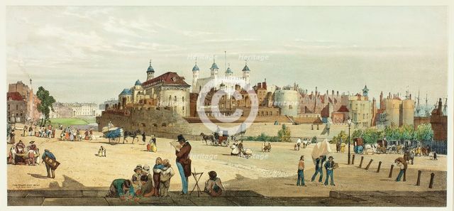 The Tower and Mint from Great Tower Hill, plate two from Original Views of London as It Is, 1842. Creator: Thomas Shotter Boys.
