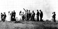 The Total Eclipse of the Sun: Sir Arthur Havelock and party...awaiting the eclipse at Jeur, 1898. Creator: Stewart