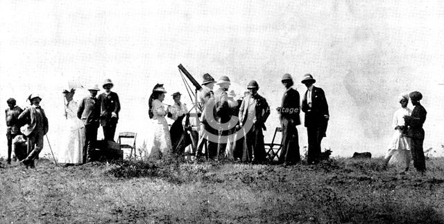 The Total Eclipse of the Sun: Sir Arthur Havelock and party...awaiting the eclipse at Jeur, 1898. Creator: Stewart.