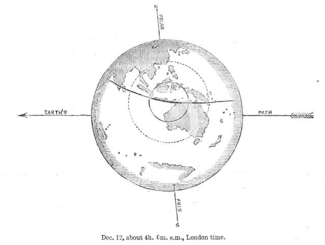 The Total Solar Eclipse of Dec. 12: central eclipse, between Java and north Australia, 1871. Creator: Unknown.