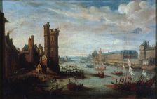 The Tour de Nesle, Grande Galerie and the Louvre, seen from Pont-Neuf, around 1630. Creator: Unknown