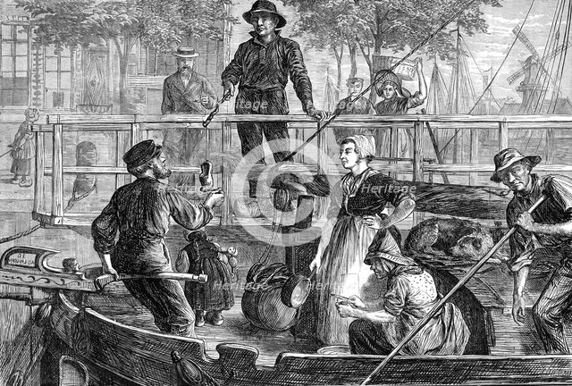 The tourist in Holland: taking toll on a Dutch canal, 1881. Creator: Charles Olivier Murray.