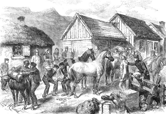 The tourist in high latitudes: starting for the geysirs in Iceland, 1881. Creator: Unknown.