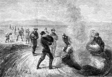 The Tourist in Iceland: feeding the Strökr, or Churn Geysir, 1881. Creator: Unknown