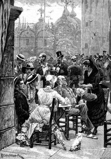 The Tourist in Venice: the band on the Piazza of St. Mark's, 1881. Creator: G. Ettling