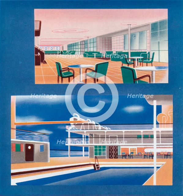 'The Tourist Lounge and Swimming Bath of the RMS Orion', 1935. Artist: Unknown.