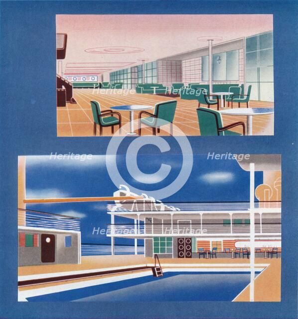 'The Tourist Lounge and Swimming Bath of the RMS Orion', 1935. Artist: Unknown.