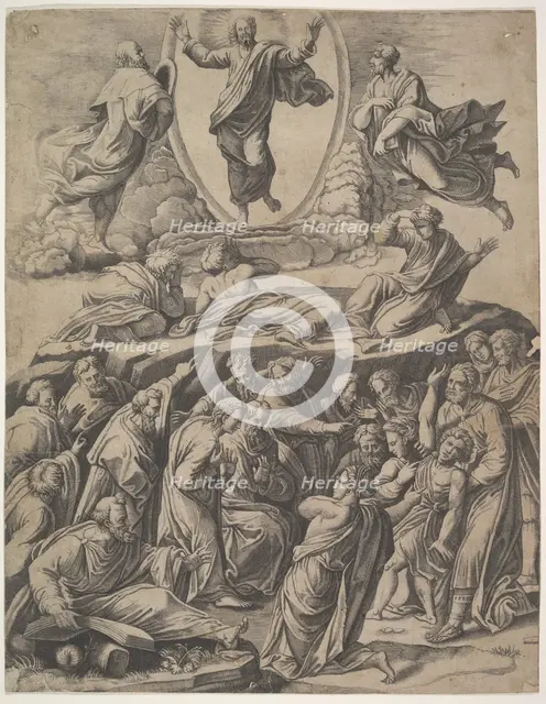 The Transfiguration of Christ who appears upper centre, below him various figures inclu..., 1530-60. Creator: Master of the Die.