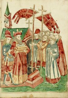 The Translation of Josaphat's Relics to a Church By a King and Procession, 1469. Creators: Hans Schilling, Diebolt Lauber