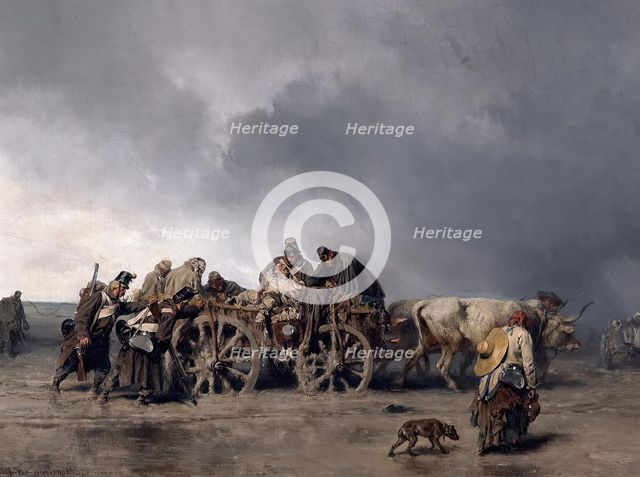 The transport of the wounded I, 1853. Creator: August von Pettenkofen.