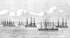 The transport Sarmatian, bound for the Gold Coast, passing Channel Squadron, 1874. Creator: Unknown