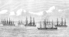The transport Sarmatian, bound for the Gold Coast, passing Channel Squadron, 1874. Creator: Unknown