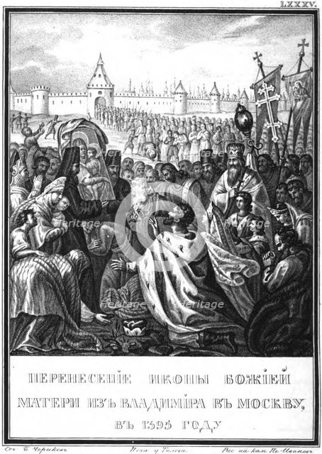 The transportation the icon of Our Lady from Vladimir to Moscow. 1395 (From Illustrated Karamzin), Artist: Chorikov, Boris Artemyevich (1802-1866)
