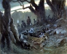 The tragic dawn on November 17, 1822 in El Tres Roures (the Three Oaks), watercolor, 1940