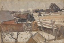 The train is coming , 1916. Creator: Karl Schou