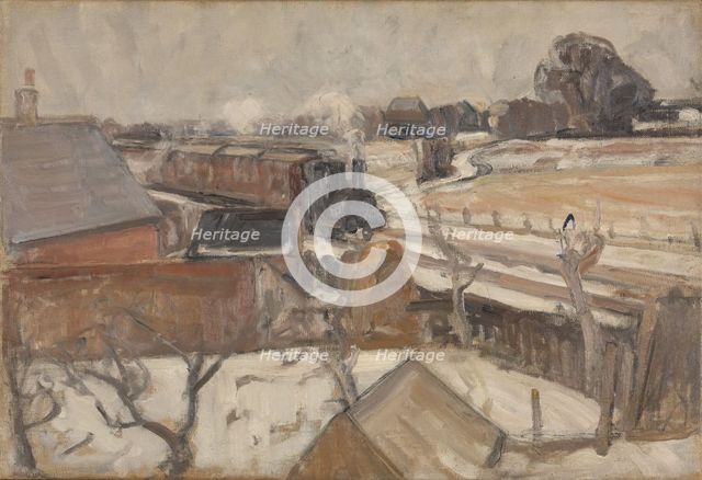The train is coming , 1916. Creator: Karl Schou.