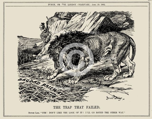 The Trap that Failed (to the German-controlled Baghdad railway). Punch, April, 1903 Creator: Bernard Partridge.