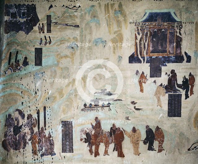 The travel of Zhang Qian to the West. North wall fresco in Mogao Cave 323, 8th century. Creator: Chinese Master.