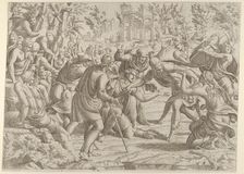 The Treacherous Sinon Brought into the Trajan's Camp by the Shepherds, 1535-55. Creator: Jean Mignon