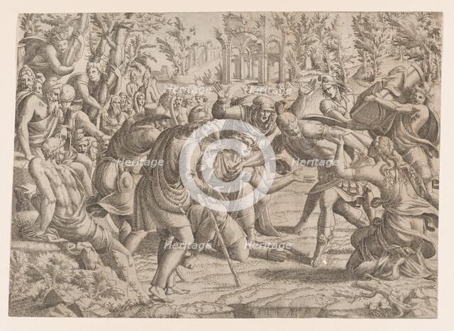 The Treacherous Sinon Brought into the Trojan's Camp by the Shepherds, 1535-55. Creator: Jean Mignon.