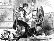 The Treadle spinning wheel, c1880.Artist: RC