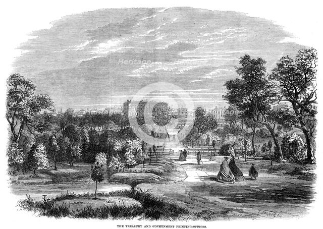 'The treasury and government printing office, Melbourne, Australia', 1863. Artist: T Macquord