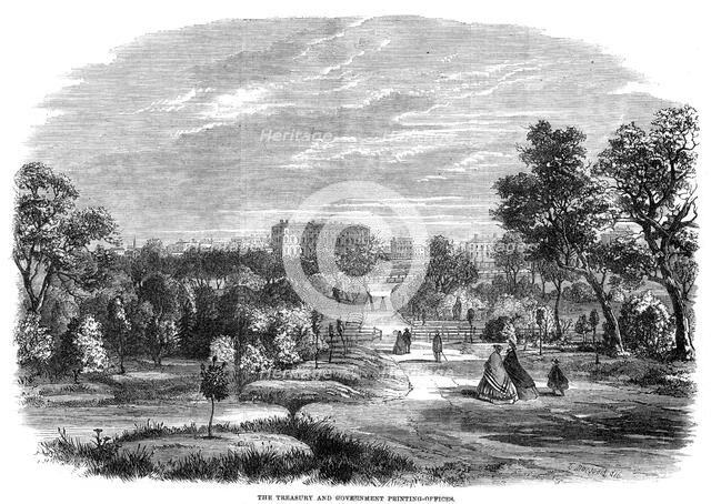 'The treasury and government printing office, Melbourne, Australia', 1863. Artist: T Macquord