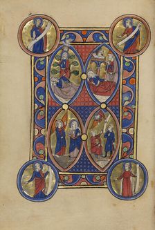 The Tree of Jesse; The Annunciation; The Nativity; The Annunciation to the Shepherds, about 1250-60. Creator: Unknown