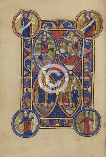 The Tree of Jesse; The Annunciation; The Nativity; The Annunciation to the Shepherds, about 1250-60. Creator: Unknown.