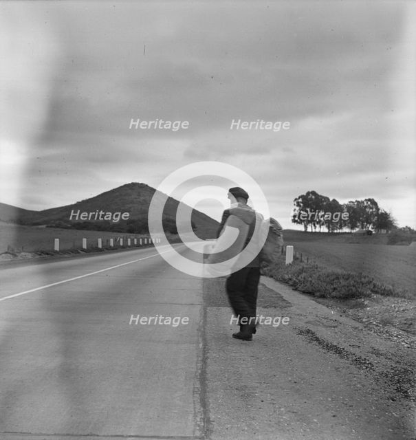 The trek of bums, tramps, single transients, and undesirable indigents..., California, 1936. Creator: Dorothea Lange.
