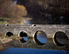 The Trespuentes Bridge over Zadorra River, Iruña de Oca, province of Alava, Spain, 2001. Creator: LTL
