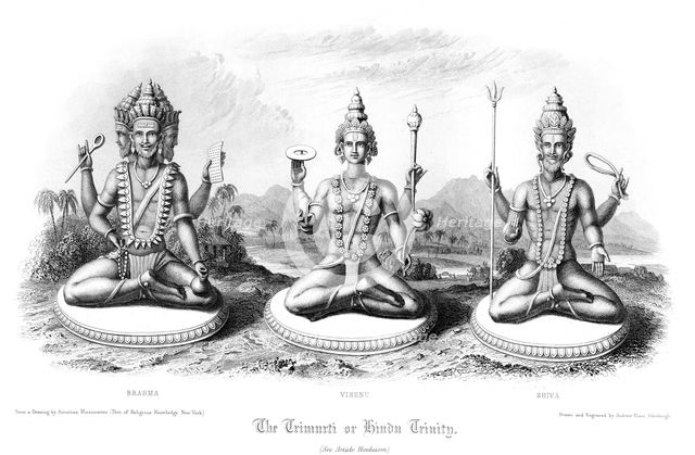 The Trimurti or Hindu Trinity.Artist: Andrew Thomas