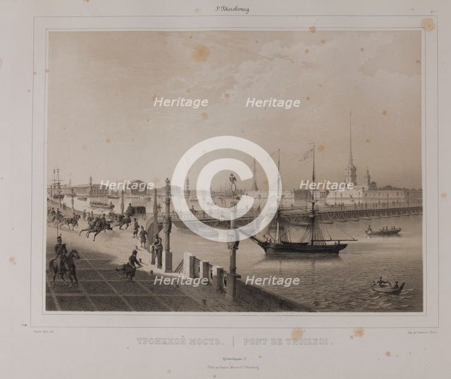 The Trinity Bridge in Saint Petersburg, 1840s.