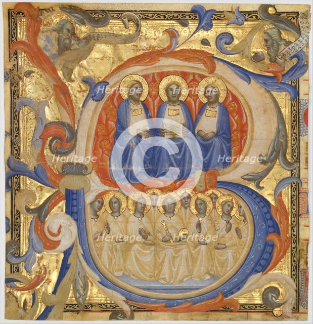 The Trinity in an Initial B, Probably 1387. Creator: Master of the Codex Rossiano (Sienese, active ca. 1380-1400).