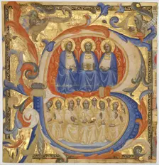 The Trinity in an Initial B, Probably 1387. Creator: Master of the Codex Rossiano (Sienese, active ca. 1380-1400)