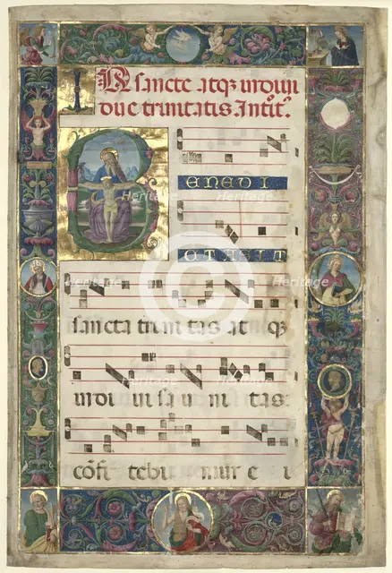 The Trinity: Leaf from a Gradual with Initial B, c. 1496-1502. Creator: Perugino (Italian, c1450/55-1523), circle of.