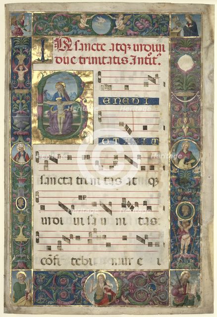 The Trinity: Leaf from a Gradual with Initial B, c. 1496-1502. Creator: Perugino (Italian, c1450/55-1523), circle of.