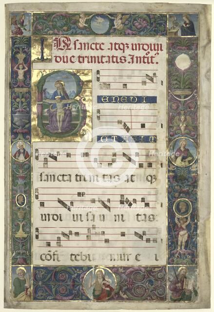The Trinity: Leaf from a Gradual with Initial B, c. 1496-1502. Creator: Perugino (Italian, c1450/55-1523), circle of.