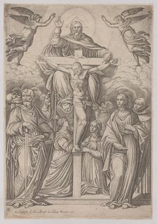 The Trinity, with the crucifixion at center and saints to both sides, 1586. Creator: Giovanni Battista Cavalieri