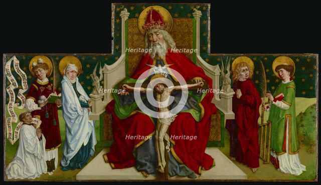 The Trinity with the Virgin, Saints John the Evangelist, Stephen and Lawrence and a Donor, 1479. Creator: Peter Hemmel von Andlau Workshop.