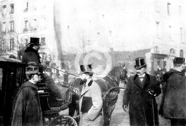 The Trial of M. Zola in Paris: scenes at the Assize Court - arrival of General Mercier, 1898. Creator: Gribayedoff.
