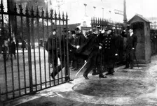 The Trial of M. Zola in Paris: scenes at the Assize Court - arrival of General Pellieux, 1898. Creator: Gribayedoff