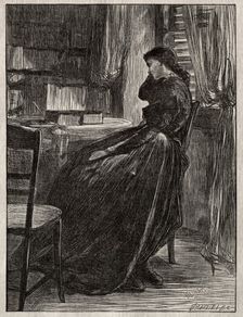 The Trial Sermon: Joanna Douglas at Her Desk, 1862. Creator: James McNeill Whistler (American, 1834-1903); Dalziel Brothers (British)