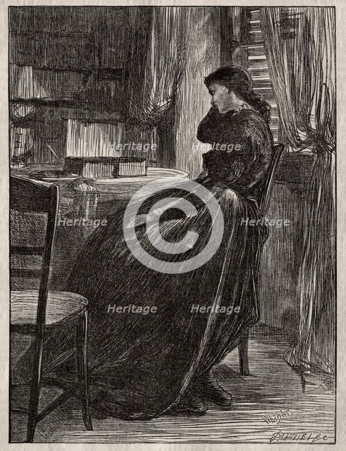 The Trial Sermon: Joanna Douglas at Her Desk, 1862. Creator: James McNeill Whistler (American, 1834-1903); Dalziel Brothers (British).