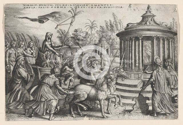 The Triumph of Chastity on Love, from the Triumphs of Petrarch. Creator: Georg Pencz.
